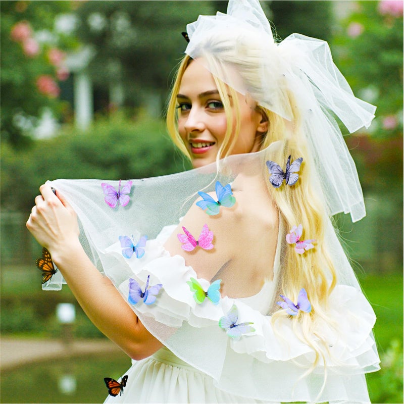 Apausvcm 60Pcs Mini Butterflies for Crafts, Organza Fabric Butterfly Appliques Colorful Double Layer 3D Butterfly Decoration for Wedding Party Hair Accessories Ornament Home Decor (10 Styles) - Image 3